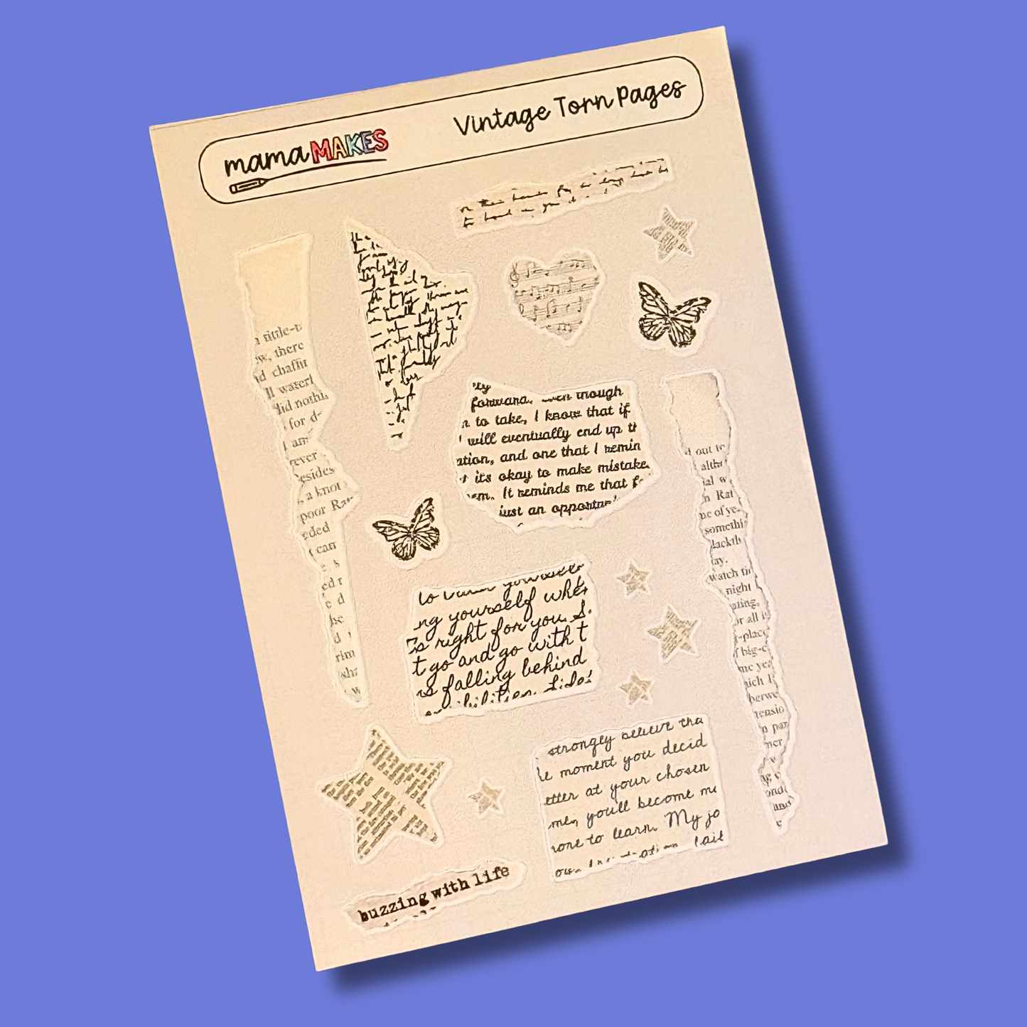 Mama Makes Sticker Sheet | Vintage Torn Pages