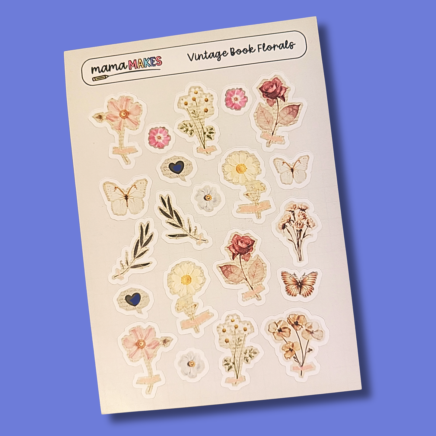Mama Makes Sticker Sheet | Vintage Book Florals
