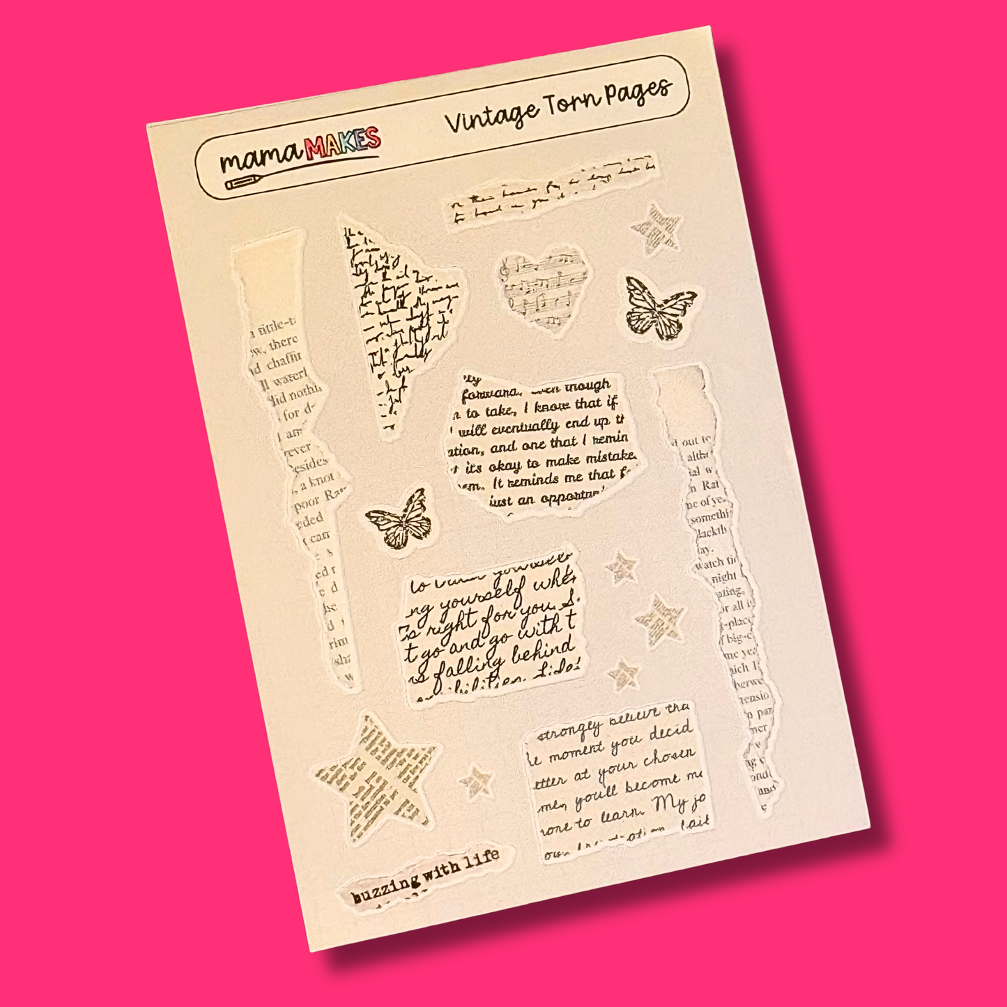 Mama Makes Sticker Sheet | Vintage Torn Pages